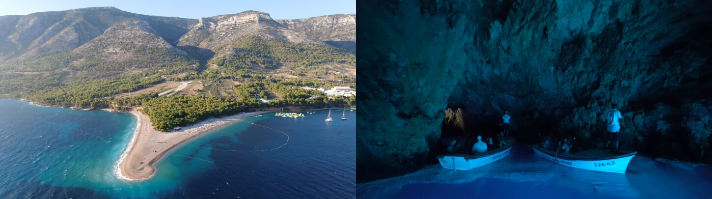 left picture of Brac, right picture of Blue Cave
