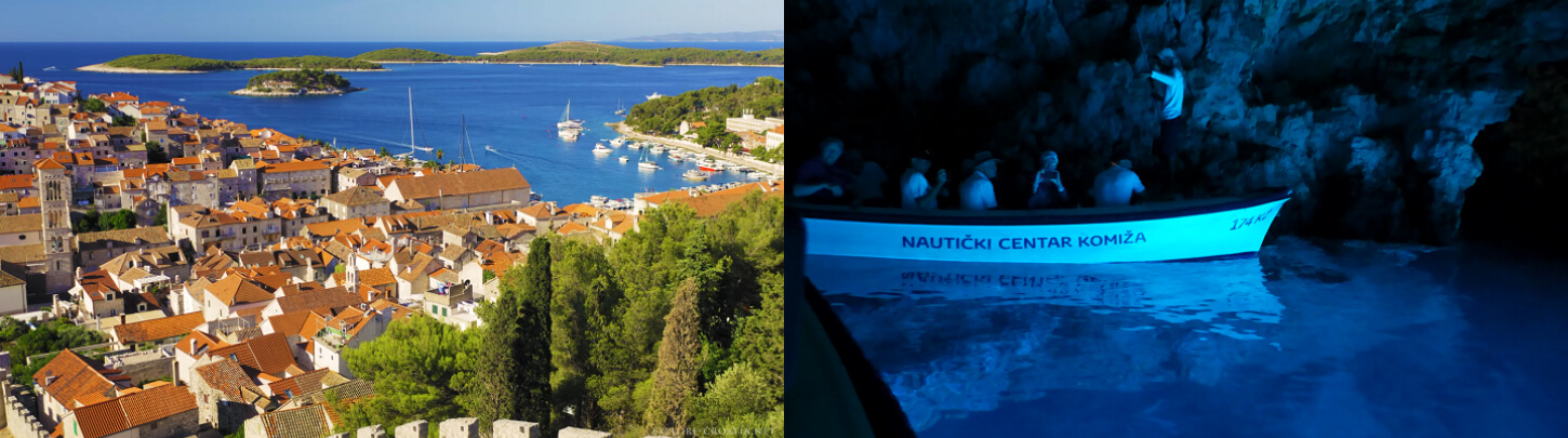 left picture of Hvar, right picture of Blue Cave